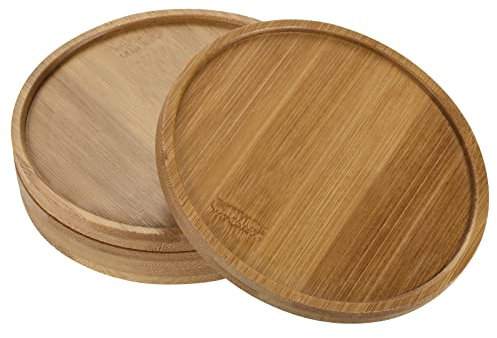 PATIKIL Plant Pot Saucer, 4 Pack 5 Inch OD Bamboo Round Flower Drip Tray for Indoors