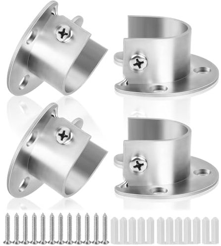 PLABBDPL 4 Piezas de Soportes de Brida en Forma de U, Soportes para Varillas de Armario de 25 mm, con 12*Tornillos y 12*Tubo de Expansión, Utilizado para Fijar la Barra de Ropa del Armario (Plateado)