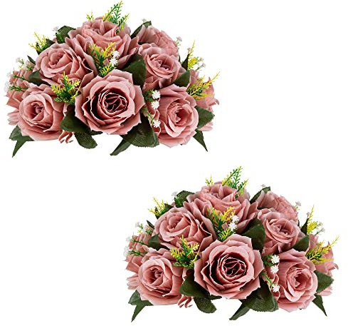 Inweder Flower Balls for Centerpieces - 2 Pcs Rose Artificial Flowers, Dusty Rose Kissing Ball, Silk Roses, Wedding Flowers Bouquets Arrangement for Party, Valentine's Day, Home Decor