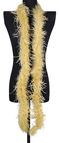 Asudaro Flauschige Federboa Flauschige Marabu Feder Boa DIY Frauen Verkleidung Dekor Truthahnfedern Boa zum Basteln Zubehör Für Bastelarbeiten Kostüme Halloween Hochzeiten,2m Golden#45