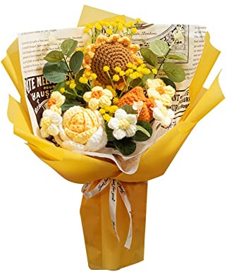 predolo Bouquet di Fiori all'Uncinetto completato Fiori Artificiali Girasole Lavorato a Margherita Compleanno Regalo di Decorazioni, Giallo