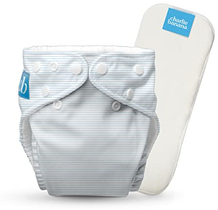 Charlie Banana Pañal de Tela Reutilizable con Inserto Absorbente, Pañal Lavable Tipo Bolsillo con Broches, Talla Única Ajustable para Bebés y Niños Pequeños, Pencil Stripes Blue, 1 Unidad