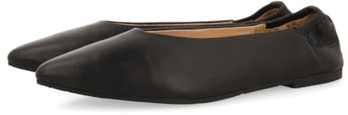 GIOSEPPO Ballerine in Pelle Nera con Punta Sottile e Tacco Increspato per Donna, Nero, 37 EU