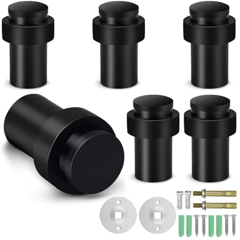 LDHHYH Lot de 6 butées de porte noires de 5,8 cm en acier inoxydable avec anneau tampon en caoutchouc pour la maison et le bureau