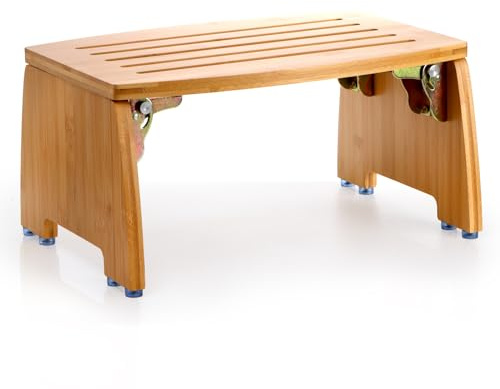 Lyellfe Bamboo Folding Step Stool, Non-Slip Leg Shaving Foot Rest Chair, Foldable One Step Stool for Home, Adults, Support up to 300lbs, Fully Assembled
