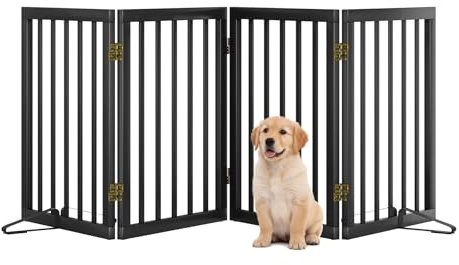 Hundgrind, bambu fristående hundgrindar för dörröppningar, vikbar hundgrind inomhus, husdjursgrindar för dörröppningar, sovrum, valpgrind med metallstöd, rumsavdelare, 4 paneler (svart)