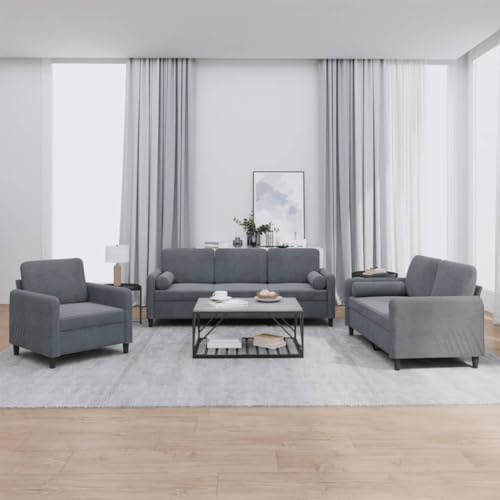 Gecheer Set med 3 Delar Soffa med Mörkgrå Sammet Kuddar för Vardagsrum, Modern 2-sits/3-sits Bäddsoffa, Modernt Vardagsrum, # 7