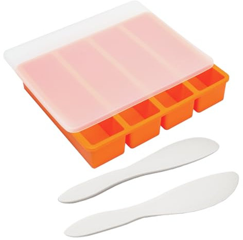 Molde de mantequilla, moldes de silicona con tapa, molde rectangular de calidad para mantequilla casera con 2 cuchillos esparcidores de mantequilla de plástico, antiadherente, para refrigerador,