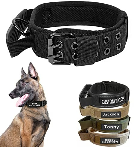 Collar táctico para perros de tamaño mediano y grande, collar militar personalizado para entrenamiento militar con nombre y número de teléfono (estilo B)