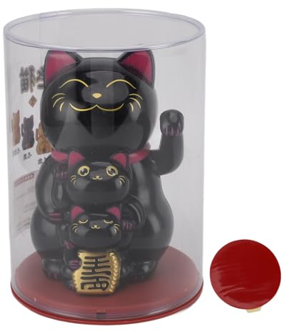 Greensen Maneki Neko Winkekatze Solarbetriebene winkelarm Glücksbringer Katze, niedliche Glückskatze Dekofigur für Zuhause, Büro, Auto 4,5 Zoll (Black)