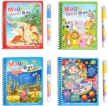 Libros para Colorear con Agua Mágica,4 PCS Libro para Colorea con Efecto de Color de Dibujos Animados Unicornios Libro de Dibujo de Agua para Niños Pequeños 3 4 5 6+ Regalos A