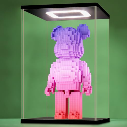NONEMEY - Vitrina de exhibición acrílica con luz LED para Bearbrick, caja de exhibición acrílica transparente para ensamblar, soporte a prueba de polvo, organizador para figuras de acción (25×20×40 cm