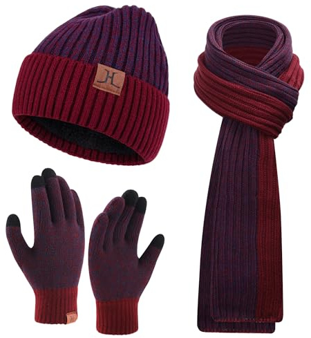 Bequemer Laden Uomo Donna Inverno Cappello Long Sciarpa Touchscreen Guanti Set Berretto Scaldacollo Guanti Set con Fodera in Pile