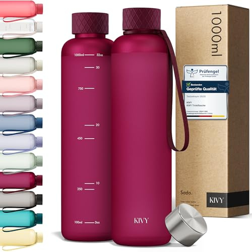 KIVY Borraccia 1 litro - Antigoccia e Antiurto – Perfetta per Sport, Scuola e Ufficio - Borraccia Palestra - Bottiglia 1 Litro - Bottiglia Acqua - Plastica Borracce Sportiva 1l - Senza BPA - Rosso