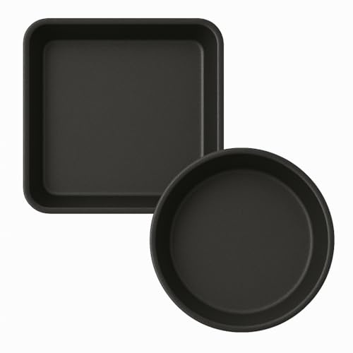 Terryshop74® Set 2 Teglie per Friggitrice ad Aria – 1 Quadrata 20,4x20,4x5 cm + 1 Rotonda Ø20x6 cm – Antiaderenti per Air Fryer 5-8 Litri – Accessori per Cottura Senza Olio