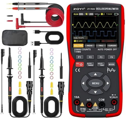 ZT-703S OSCILLOSCOPE À DURAL DE MAINHANDE 25000 COMTS Multimètre Multimètre 50 MHz Écran de couleur de l'outil de mesure multifonctionnel pour la réparation automobile 3 en 1 Ampère-OHM
