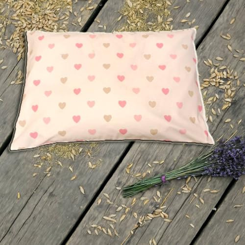 Natura – Cuscino per erbe aromatiche 50 x 34 cm con farro e 10 erbe per un sonno tranquillo | cotone biologico | piccoli cuori | idea regalo