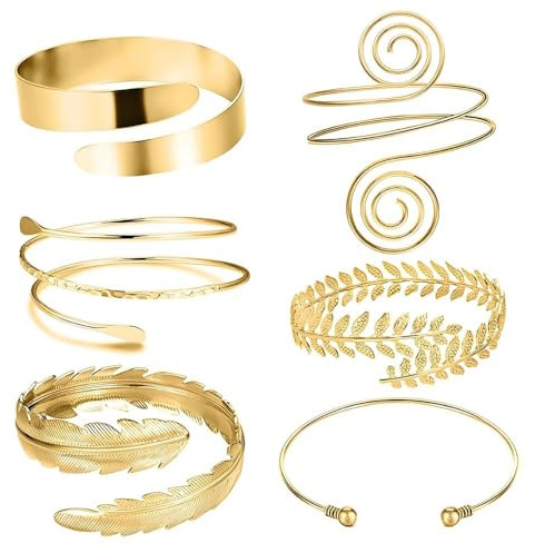 LINISITING Gold Arm Cuff, 6Pcs Stylish Arm Bracelet for Women, Adjustable Opening Upper Arm Cuff for Women's Personalized Accessories Jewelry Gift