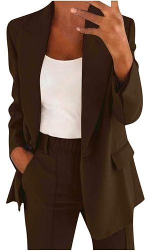 Blazer Donna Invernale Giubbotto Primaverile Donna Oversize Mezza Stagione Tailleur Autunnale Giacca Cerimonia Maniche Lunghe Suits Chic Curvy Blazer Ropa 2#Marrone XXL