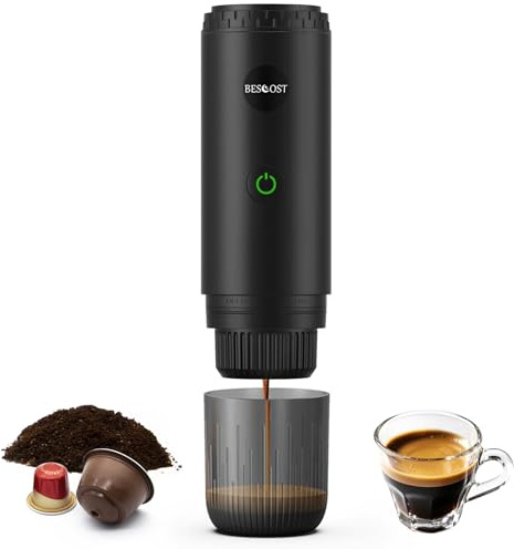 BESCOST Macchina Caffè Portatile 3 IN 1 Compatibile con NS, DG, Polvere di Caffè,Auto-Riscaldamento,Caffettiera Portatile da Viaggio,Macchina Caffè Espresso per Ufficio Campeggio Auto Barca