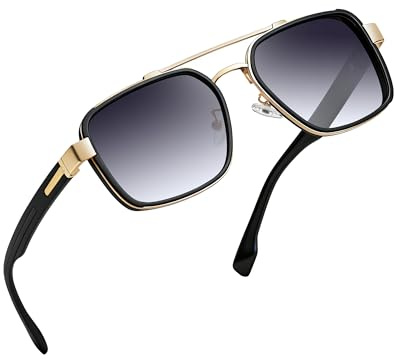 Joopin Occhiali da Sole Polarizzati Pilot Retrò a Doppio Ponte per Donna e Uomo Grandi Classico Quadrati Rettangolari Vintage Occhiali da Guida Protezione UV400 (Blu Sfumato)