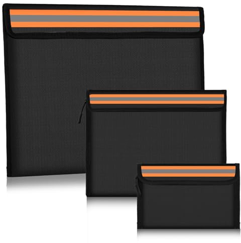 Joyan 3 Pezzi Borsa Ignifuga e Impermeabile per Documenti, Borsa Portavalori Ignifuga, Porta Passaporto da Viaggio e Porta Soldi, Custodia Sicurezza con Cerniera per Contanti, Gioielli e File Bancari