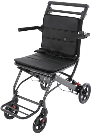 Silla de ruedas plegable de viaje, giratoria 270°, silla de ruedas portátil con bolsa de almacenamiento, capacidad de carga de 100 kg, para paseos, excursiones, viajes, 50 x 77 x 85 cm