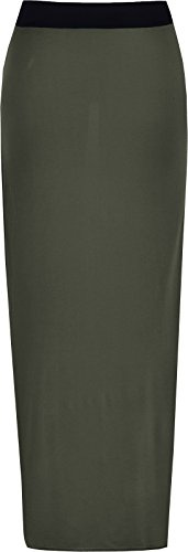 Ladies Elasticated Full Length Stretchy Jersey Womens Plain Maxi Skirt (M-L (12-14), Khaki)