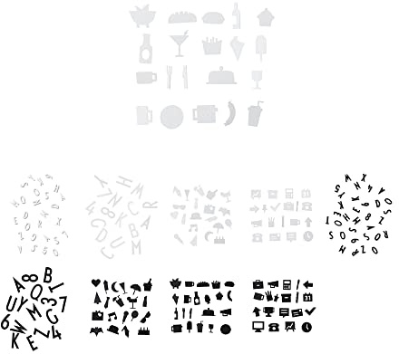 Design Letters Matikoner för anslagstavlor | Unika 21 st. Fotobås rekvisita med grafiska symboler | Matikoner för att organisera de veckovisa måltiderna och skapa matmeny | Vit