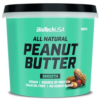 BioTechUSA Peanut Butter | Fonte di proteine vegane completamente naturali | Senza glutine, ad alto contenuto di fibre, senza olio di palma, 1000 g, Smooth