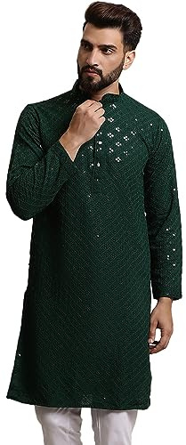 Sojanya (Since 1958 Men'S Pure Cotton Green Sequence Only Long Kurta