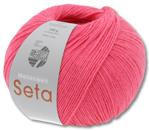 Frida's Wollhaus Lana Grossa 100 g Meilenweit 100 Seta Sockenwolle Merino Seide Garn 31 Farben (33 | Himbeerrot)