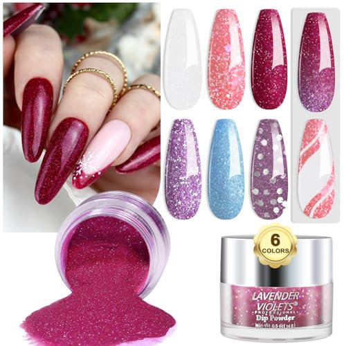 Lavender Violets 14g x 6 Colours Dip Powder White Nude Pink Light Blue Glitter Purple French Nail Art Manicure Large Capacity Dipping Powder Nail Powder Salon Summer Choice J224