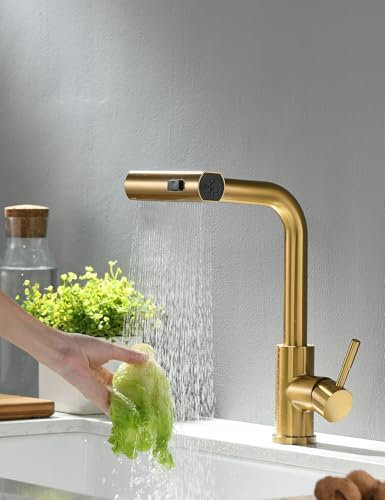 TIMACO Robinet de cuisine extensible pivotant à 360° - Mitigeur monocommande pour évier de cuisine - Or brossé