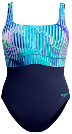 Speedo Shaping Contour Eclipse Printed Maillot de Bain Une Pièce pour Femme, Turquoise Gem, 42
