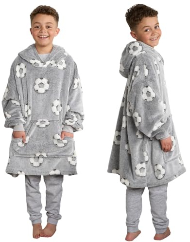 OHS Blanket Hoodie for Kids Glow in the Dark, Sherpa Fleece Oversized Hoodie Blanket for Kids Ultra Soft Comfy Warm Pullover Christmas Blankets - Grey, One Size