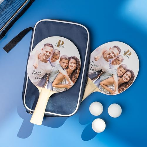 Wanapix | Set de 2 Palas Ping-Pong Personalizadas + 3 Pelotas + Estuche Textil | Palas de Tenis de Mesa con Fotos y Nombre | Personaliza Cada Pala Diferente | 100% Personalizadas