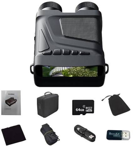 Prismáticos de visión Nocturna,Gafas de visión Nocturna 4K HD de Pantalla Grande de 3 Pulgadas para Adultos | Prismáticos con Tarjeta de Memoria de 64GB para Caza, Rango Visible de 800M