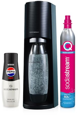SodaStream - Terra Sparkling Water Maker starter bundle, Quick Connect CO2 System, Includes 60L Gas Cylinder, 1 x 440ml Pepsi Max, BPA-Free 1L Bottle, Eco-Friendly & Reduces Plastic Waste, Black
