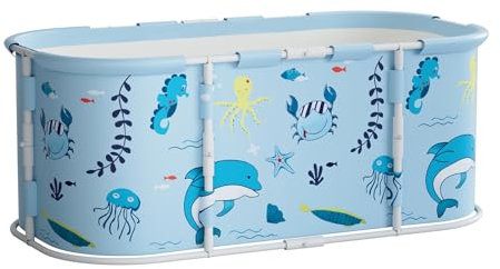 Vasca da bagno pieghevole portatile per adulti, resistente e autoportante con robusto telaio in plastica, vasca idromassaggio