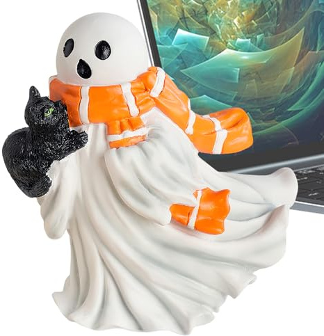 Figura de Fantasma – Estatua de Gato Fantasma de Resina | Adorno de Dibujos Animados de Halloween para decoración de Ambiente de Escritorio para Interior del hogar, Ventana, Sala de Estar, Lugar de