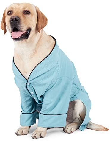 Accappatoio per cani pigiama per animali domestici asciugatura spa indumenti da notte per cani di taglia piccola, media e grande con ampio scollo a V maniche frontali bottoni a pressione cinghia
