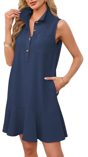 Famulily Women's Lightweight Sleeveless Shirt Dress Button Collared Neckline Casual Mini Tunic Dresses with Side Pockets 2026 Summer S to XXL