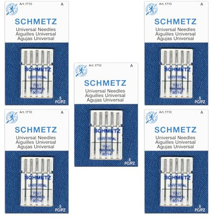 SCHMETZ Universal Sewing Machine Needles - Size 90/14, 5-Needle Cards, Pack of 5