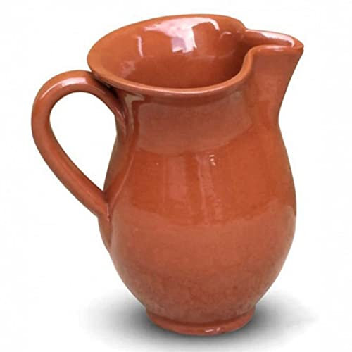 Jarra de Barro para Servir Vino, Cerveza, Recipiente con asa y Pico vertedor, diseño Tradicional, cafeterías, Bares, hogar, 20 cm, marrón, 1 litro