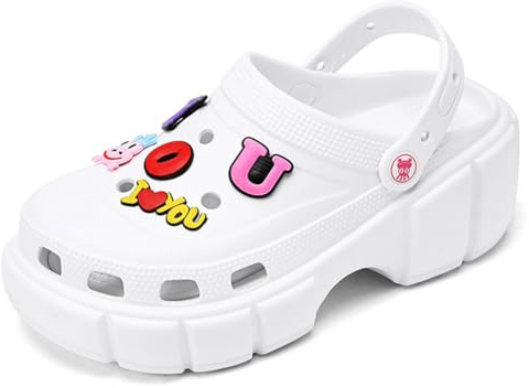 Sunporx Plattform Träskor för kvinnor klassisk trädgård slip-on sandaler dam hög tjock sula clog, Vitt, 37 EU