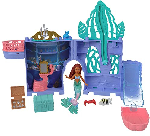 Mattel Disney The Little Mermaid Storytime Stackers Ariel’s Grotto Playset, Stackable Dollhouse with Small Doll & 10 Accessories