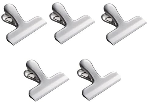 5 stycken stora stängningsklämmor i metall | 76 mm påseklämmor | bokstavsklämmor av rostfritt stål – stark fjäderkraft | stängningsklämmor för livsmedelspåsar | metallklämmor för en lufttät stängning