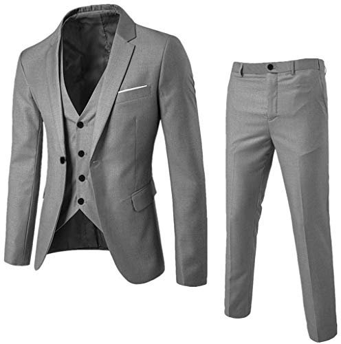 Herren Anzug 3 Teilig Modern Fit Hochzeit Anzüge Komplett Business Blazer 3-teiliger Jacke Weste Hosenanzug Slim Fit Männer Vintage Party Klassisch Charmant Sets Herrenanzug Set (Grau, M)