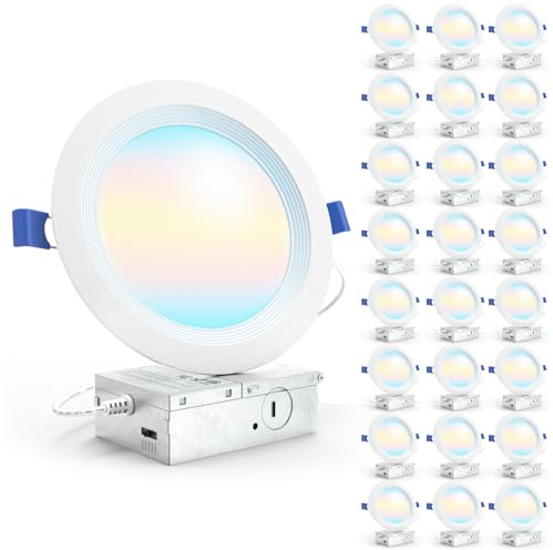 Sunco 24 Pack 6 Inch LED Recessed Light, Ceiling Canless Recessed Lights, Baffle Trim, 1200 LM, 14W, Selectable CCT 2700K/3000K/4000K/5000K/6000K, Dimmable with Junction Box